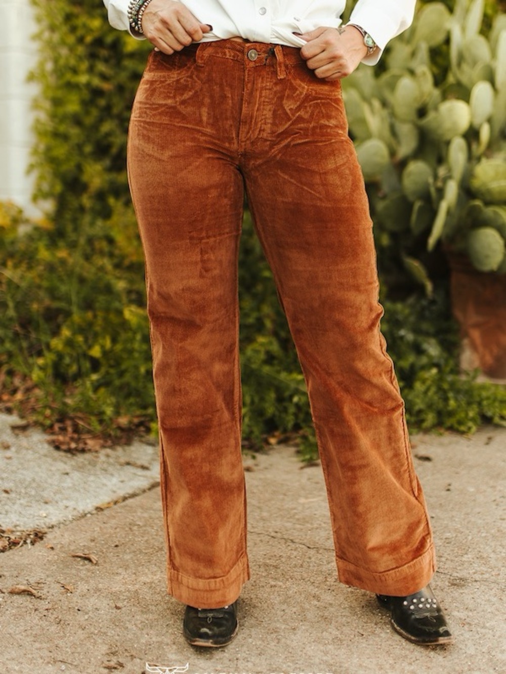 Lucky & Blessed Corduroy Stretch Wide-Leg Jeans - Rust